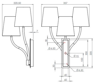 Applique Design 3 L 7147+4130 Limoges  Astro Limoges Chrome Métal 7147+3x4130